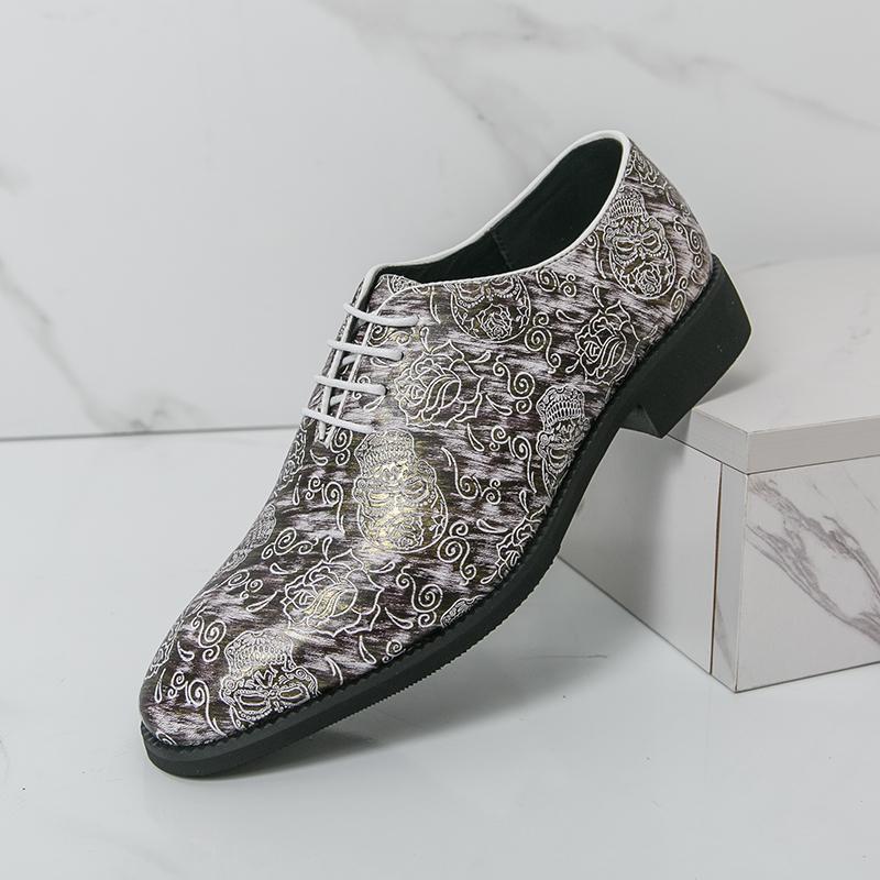 Men Derbys Oxford Skull Print Personality Nightclub Leather Shoes Men's Tuxedo Wedding Blazers Saddle Dance Shoes Plus Size