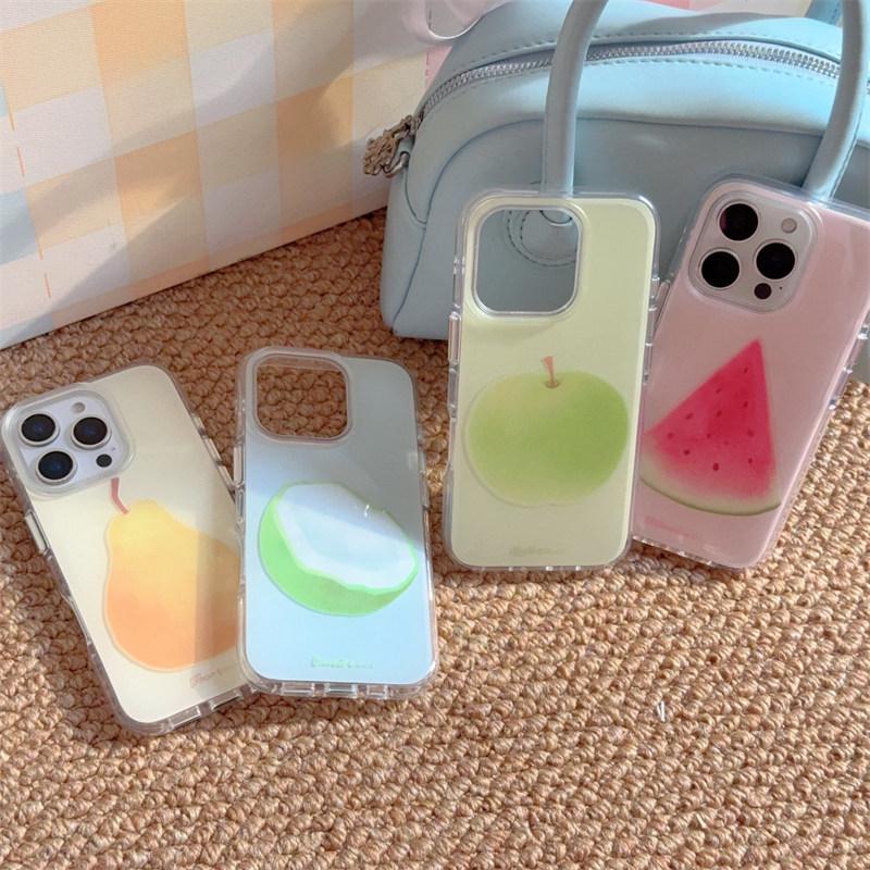ins fruit apple pear watermelon coconut Phone Case for iPhone 16 15 14 13 Pro Max  Silicone shockproof and drop-proof cover