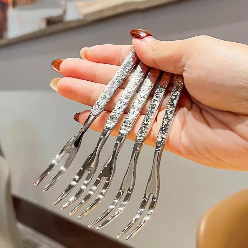 Thickened Stainless Steel Light Luxury Fruit Fork Creative Senior Household Thickened Cake Dessert Fork Hotel Dim Sum Fork