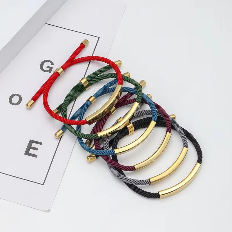 Unisex CE Certificated Handmade Woven Rope Engraving Customizable for Party Gift Stainless Steel Bracelets