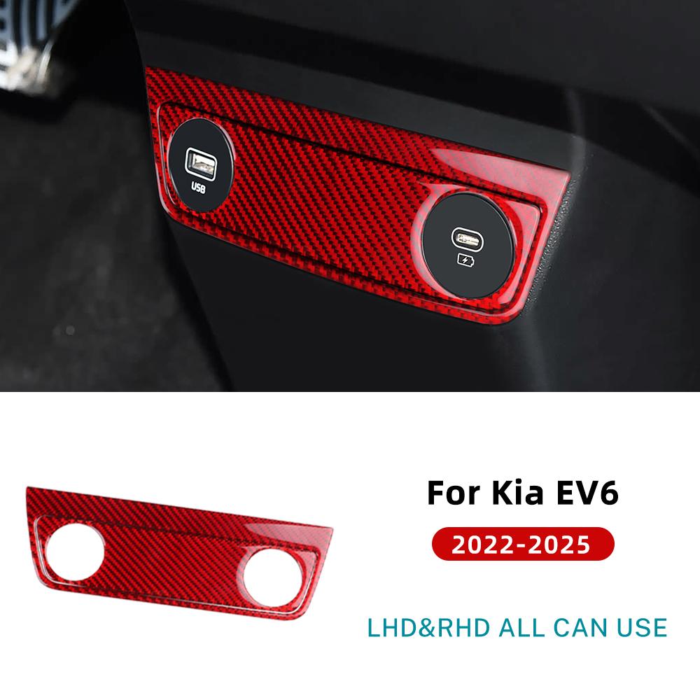 Echter Weicher Karbonfaser-Aufkleber für Kia EV6 GT EV 2022 2023 2024 2025 LHD RHD Auto-USB-Ladeanschluss Innenverkleidungszubehör