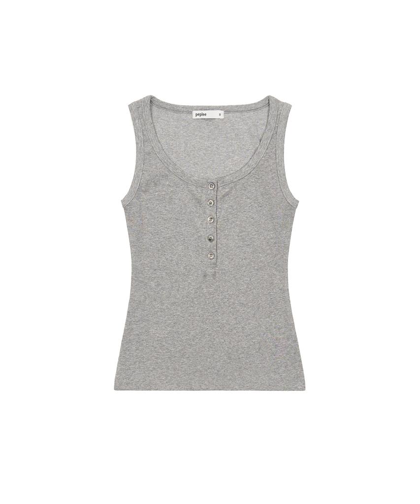 Pepeulli Button Henley Neck Sleeveless Top (Grey)