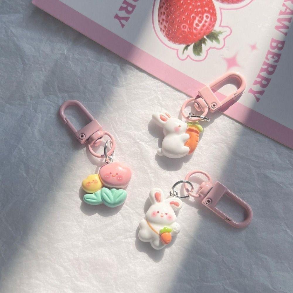 Resin Bunny Carrots Keychain Bunny Carrots Rabbit Tulip Keyring  Lucky Friendship Gift