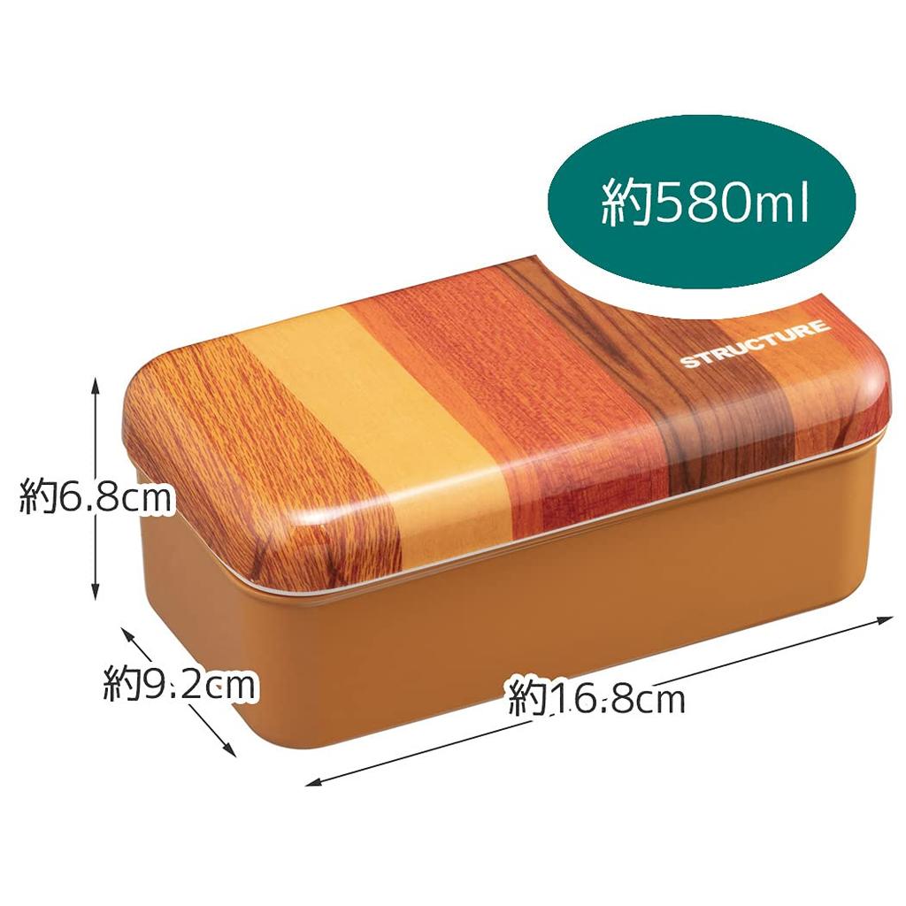 Skater Okazu Nokke Bento Structured Wood Light Box, 580ml, Grain, Brown, SLLB6M-A
