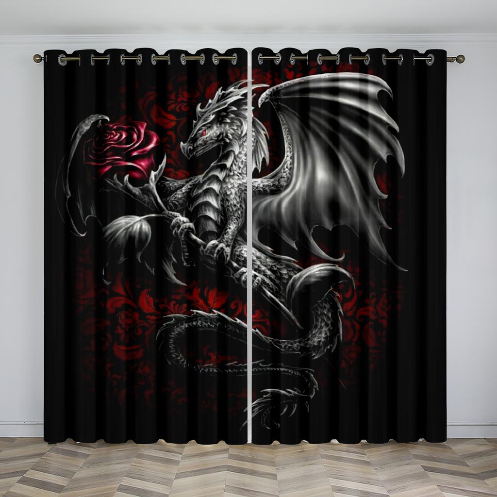 Luxury Fly Dragon Dinosaur Cool Game Window Curtains For Living Room Bedroom Bathroom Kicthen Door Home Decor On Sale 2Pieces