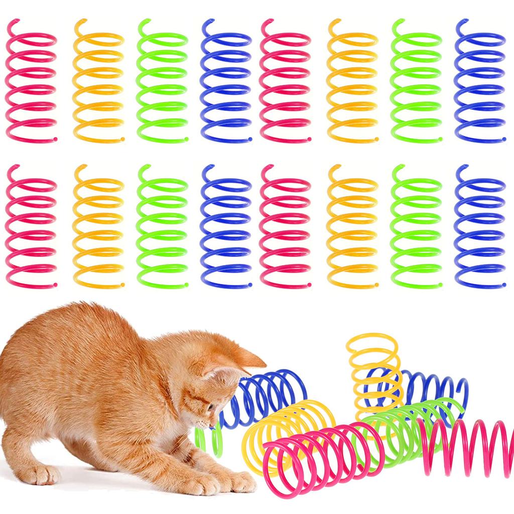 Cat Spring Toys 16pcs Colorful Cat Coil Toy Kitten Coil Spiral Springs Cat Toys Interactive Durable Heavy Gauge Cat Spring Tools