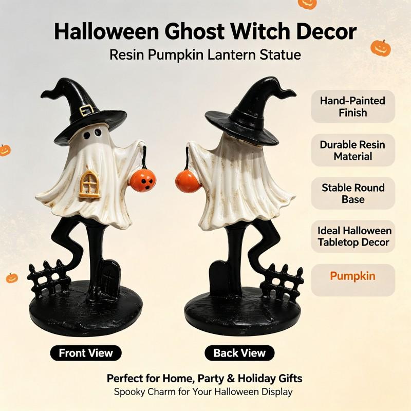 Halloween Ghost Witch Hat Resin Figurine Hand-Painted Desktop Decor Party Table Setting