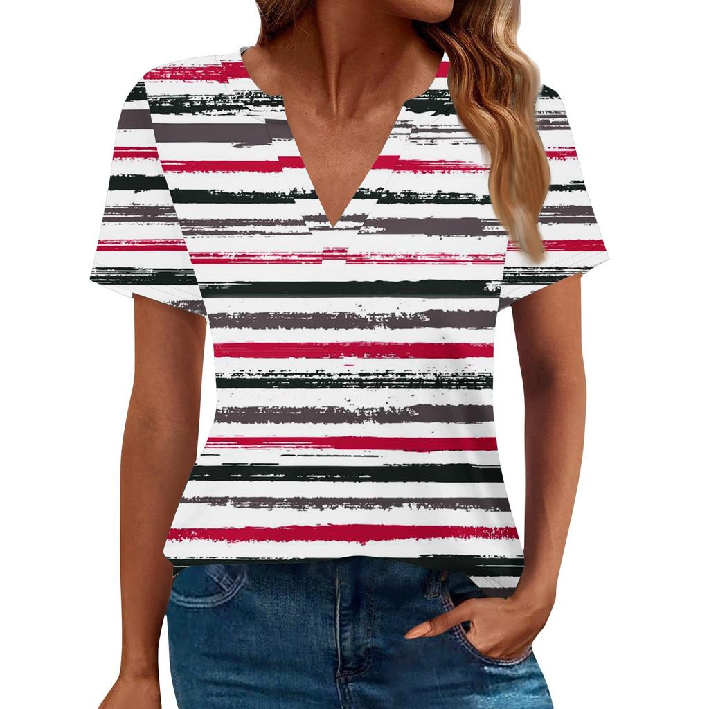 Women's Summer Short Sleeve V Neck Shirt Business Casual Loose T-Shirt Trendy Fashion Clothing Tops