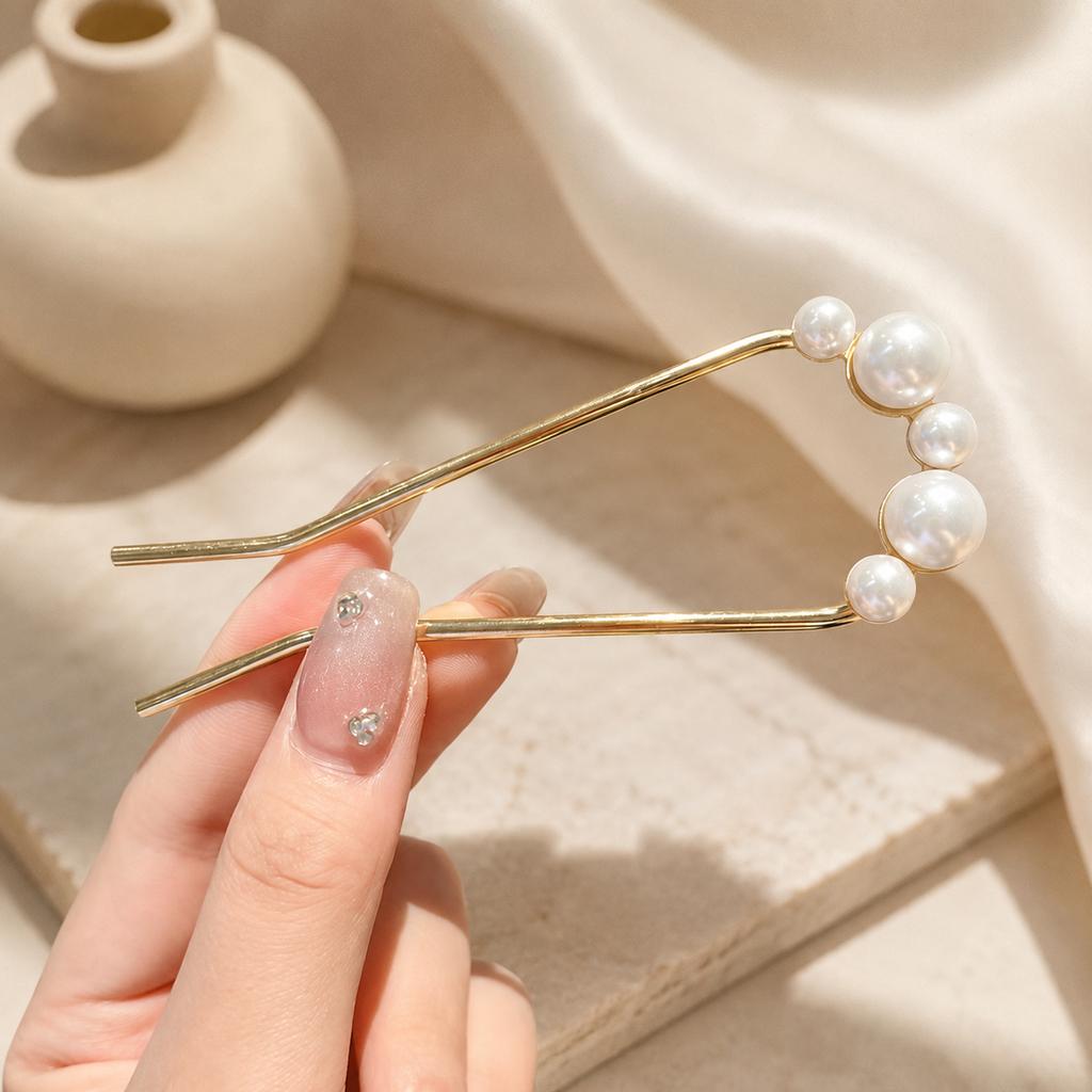 Fourchette à Cheveux en Alliage pour Femmes Épingle à Cheveux en Perle Coréenne en Forme de U Support pour Chignon Floral Bâtonnet à Cheveux Antidérapant pour Chignon Mariage Nouveaux Accessoires pour Cheveux
