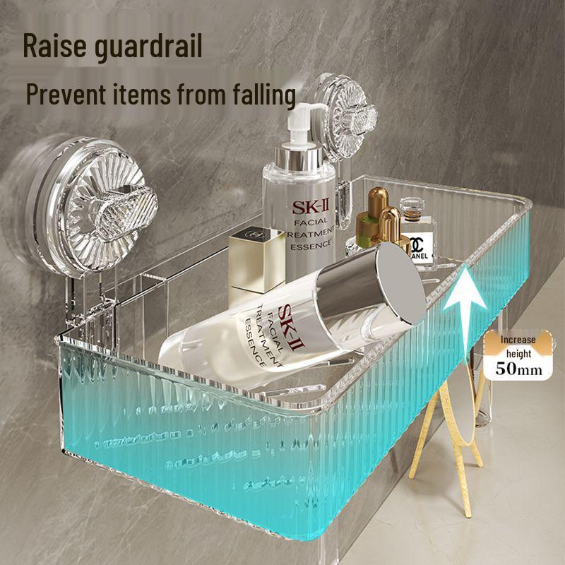 No-Drill Bathroom Suction Cup Storage Shelf, Multi-functional Wall-Mounted Washstand Organizer