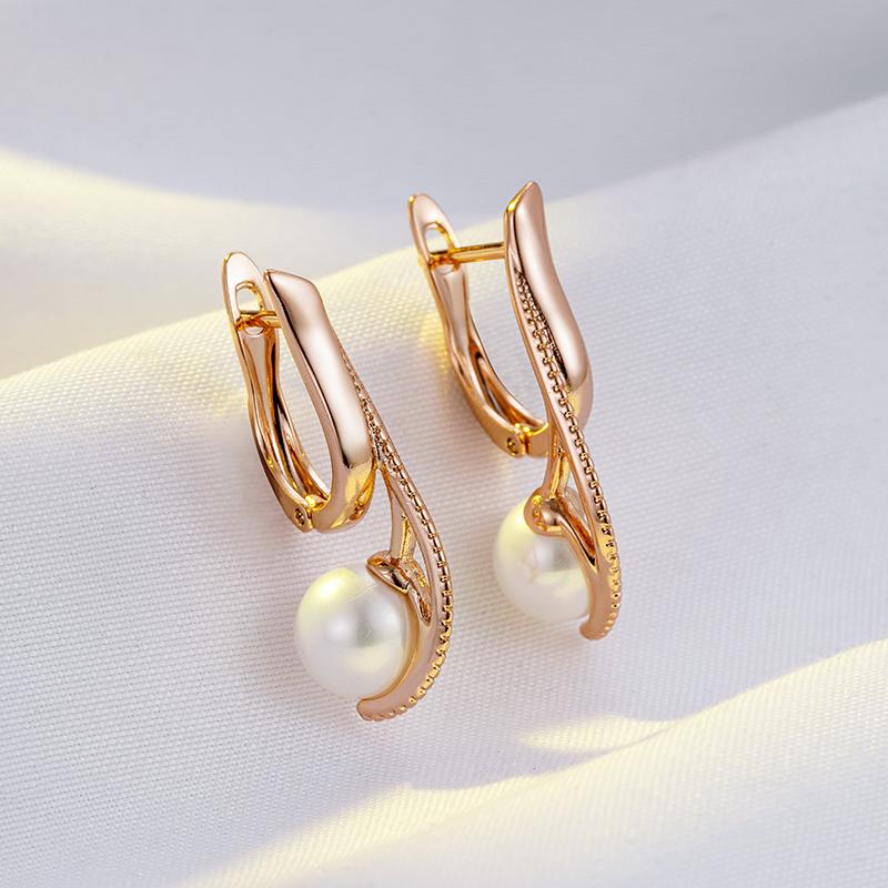 Luxury Pearl Long Drop Earrings For Women Rose Gold Color Fine Wedding Jewelry Trendy Easy Matching Dangle Earring