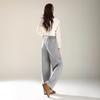 Women's Light Grey High-Waist Wide Leg Wool Pants - Casual Autumn Floor-Length Straight Sport Trousers