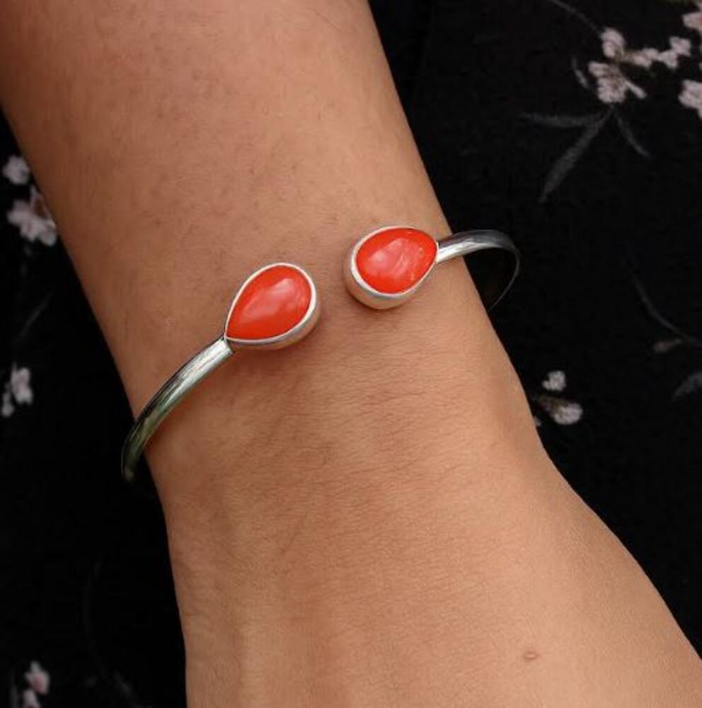 

Сердолик Грушевидный Драгоценный Камень Твердое Серебро 925 пробы Ручной Работы Регулируемый Браслет-Манжета 7.5 Inch Adjustable