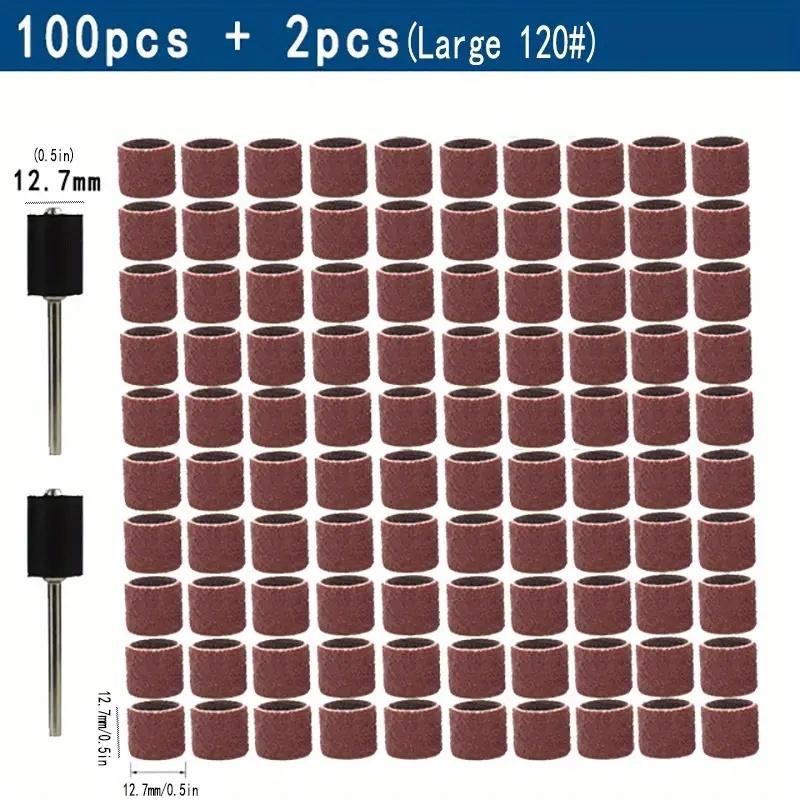 102pcs Sanding Drums Kit Sanding Band 1/2 1/4 Inch Sand Mandrels 80/120/180Grit Fit For Nail Drill Rotary Abrasive Tools