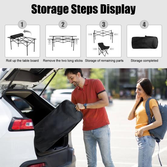 Folding Table Chair 4Pcs Set with 1 Sofa 2 Single Chairs Table, Portable Lightweight Camping Collapsible and Chair, Heavy Duty Lawn for Outdoor,