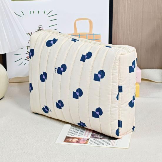 1/3Pcs Large Cotton Quilted Makeup Cosmetic Bag Portable Travel Floral Toiletry Organizer Spacious Capacity Beauty Supplies Case