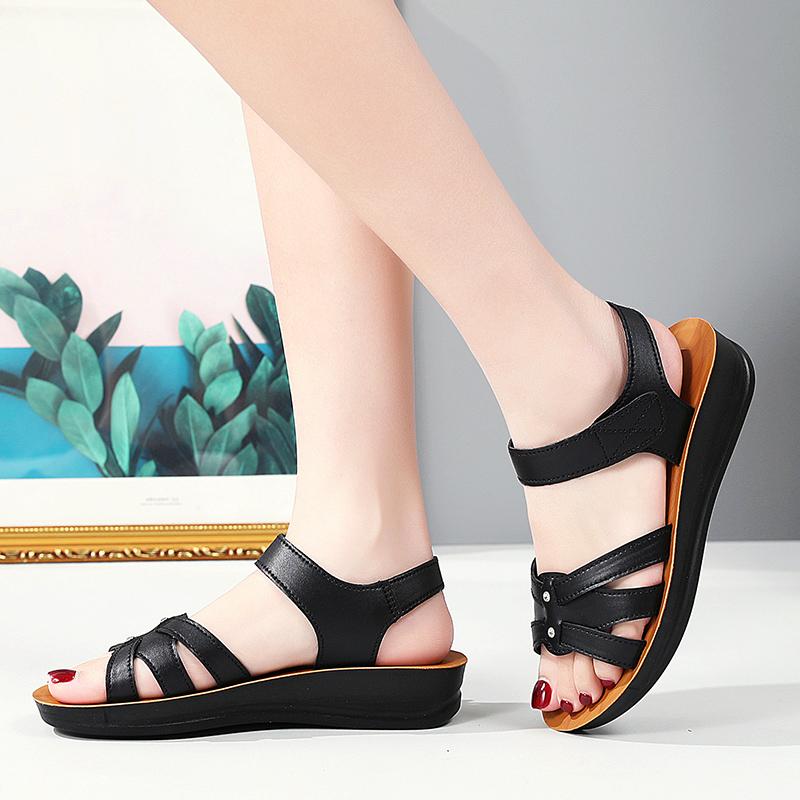 Fashion Mother Sandals Summer Soft Soled Middle-aged and Elderly Non-slip Work ShoesWedges Flat Grandma Shoes To Wear Outside