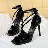 Sexy Cross Narrow band Square toe Women Gladiator Sandals Patent Leather Stiletto High heels Summer Female Party Shoes