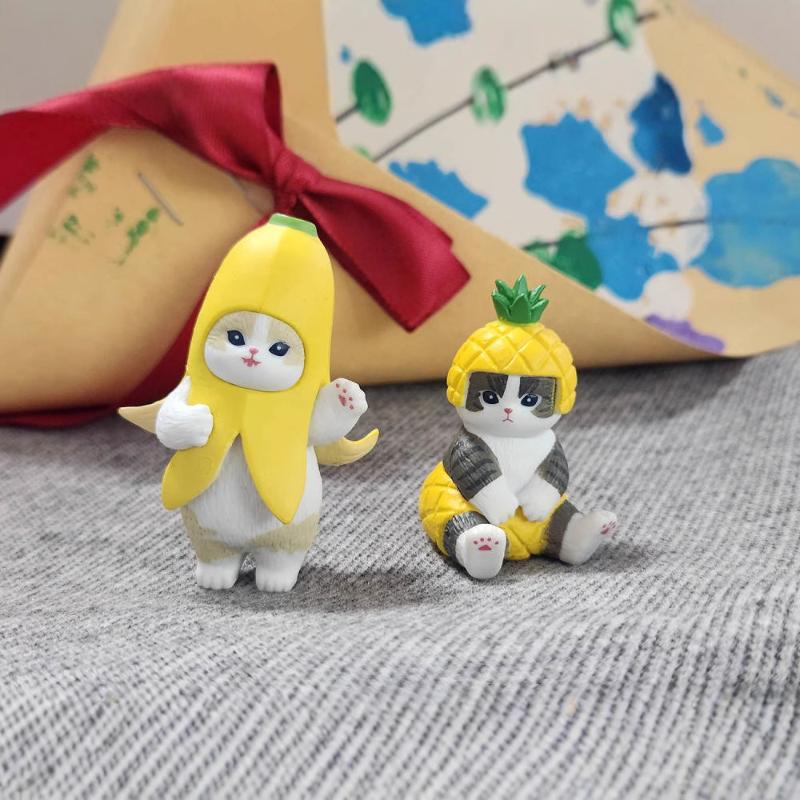 5Pcs Cartoon Cute Cat Doll Figure Toys Creative Fruits Kitten Ornaments Car Mini Ornament Desktop Decoration Holiday Gifts