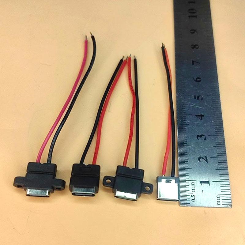 1-10PCS Type C 2 Pin Waterproof Female USB C Socket Port With Screw Hole Fast Charge Charging Interface USB Connector with cable