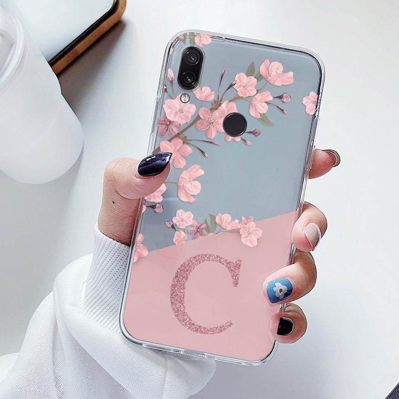 For Redmi Note 7 Pro 7S Phone Case Soft Slim Luxury A-Z Letters Cover Funda Clear Bumper For Redmi Note 7 Transparent Shockproof