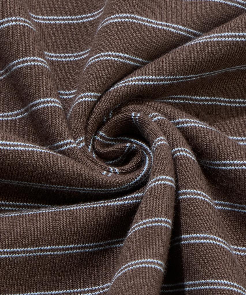 AGOD Contrast Denim Collar Stripe Half T-Shirt [Brown]