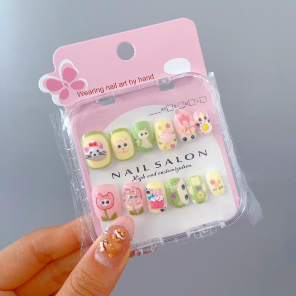 Cartoon Long Nail Sticker Cute Press on Nail Hot Nail Tips for Girls Students