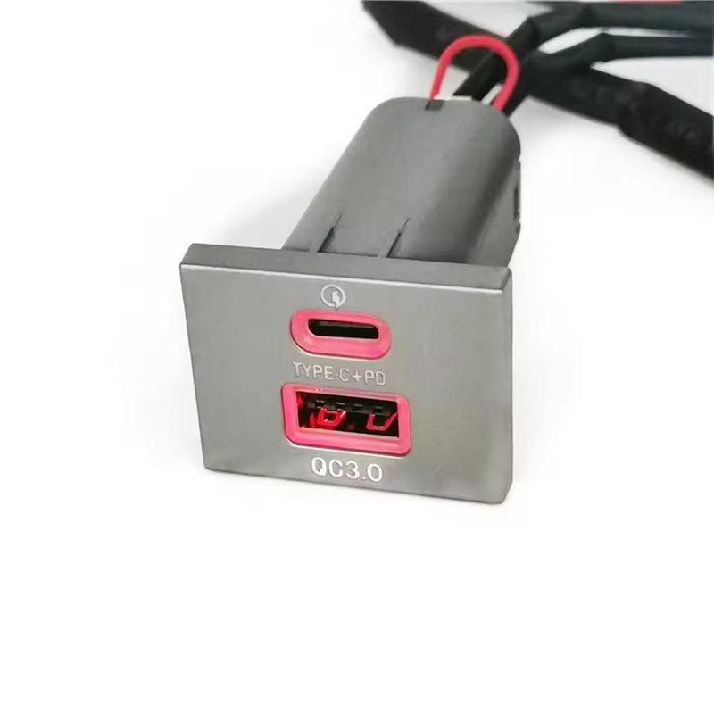 USB PD Type-C QC3.0 Car Charger Socket 12V/24V Dual Outlet For Ford Focus 2 Mk2 2009-2011