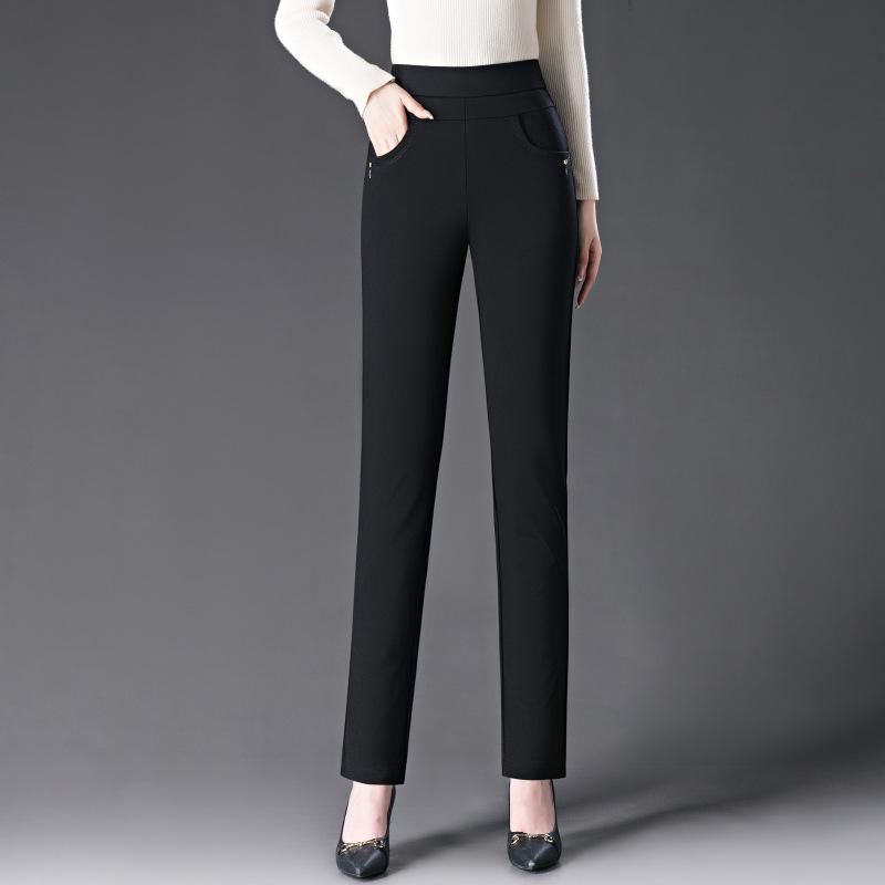 Dámské strečové kalhoty s vysokým pasem a rovnou nohavicí - Kolekce jaro/podzim 2024, K dispozici nadměrné velikosti, Ideální pro maminky středního věku a pro volný čas