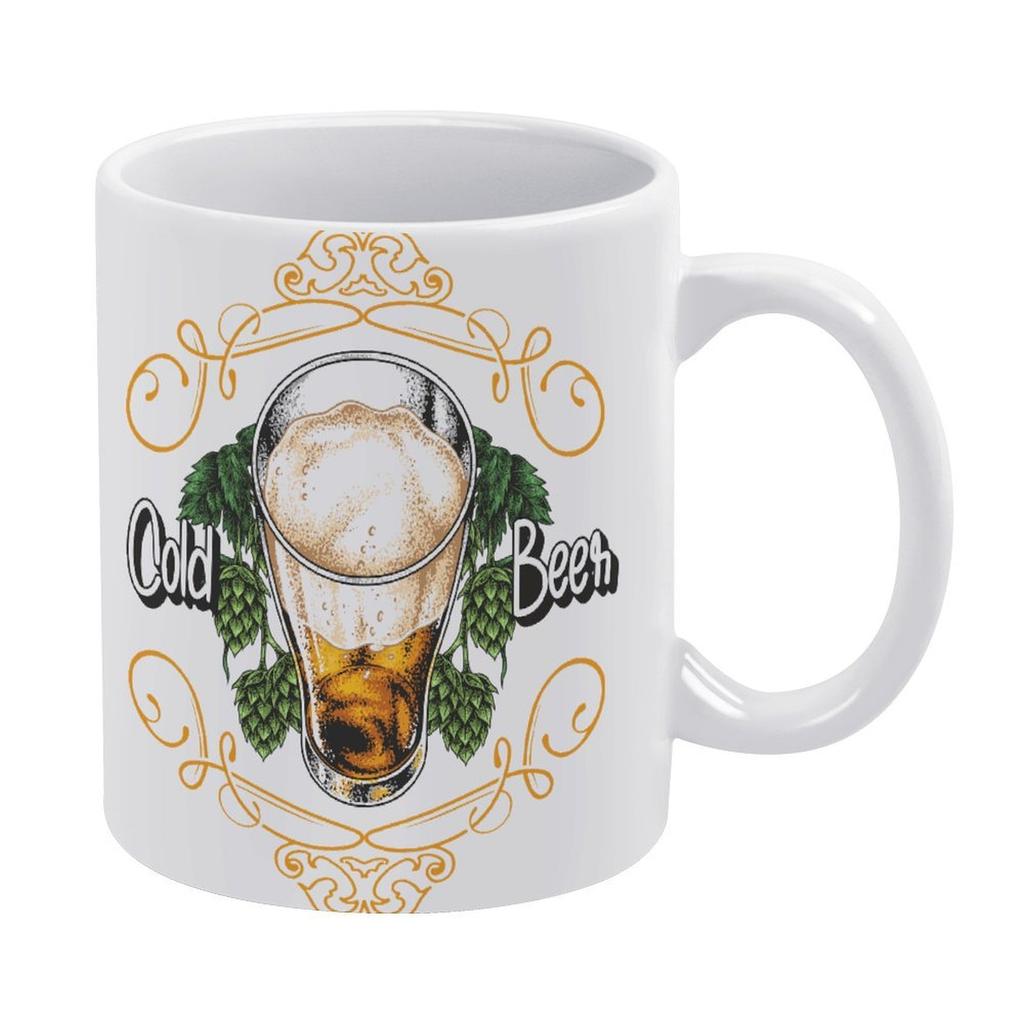 1pc 11oz Double-Sided Printed Mug for Beer Fans, Simple Ceramic Daily Cup, Perfect for Home Kitchen and Fun Gift Moments