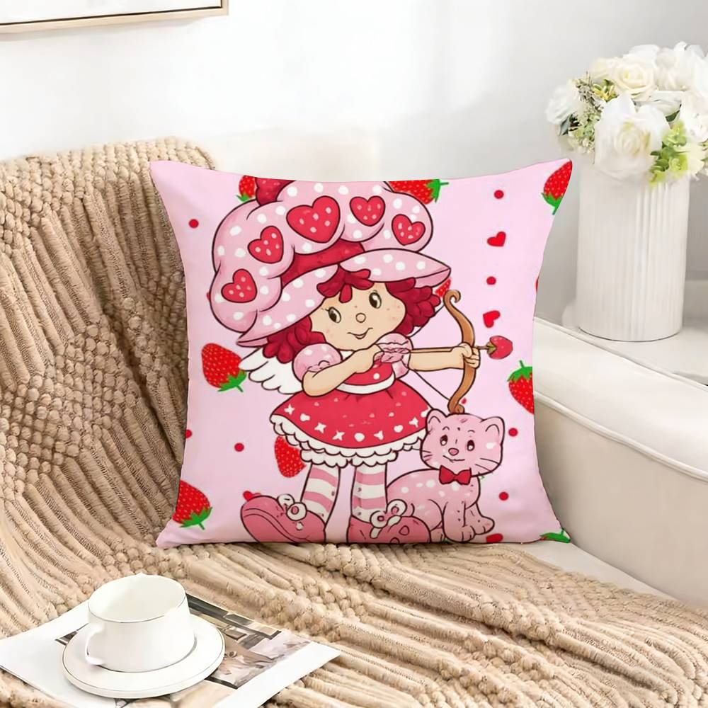 Cute S-Strawberry S-Shortcake-Girl Square Double-Sided Printed Pillow Case Bedroom Bedside Pillow Sofa Cushion Cover