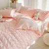 Girls Bubble Gauze Bedding Set Summer Cooling Soft Comforter Cover Kit Solid Color Skin Friendly Sleeping Naked Bedclothes