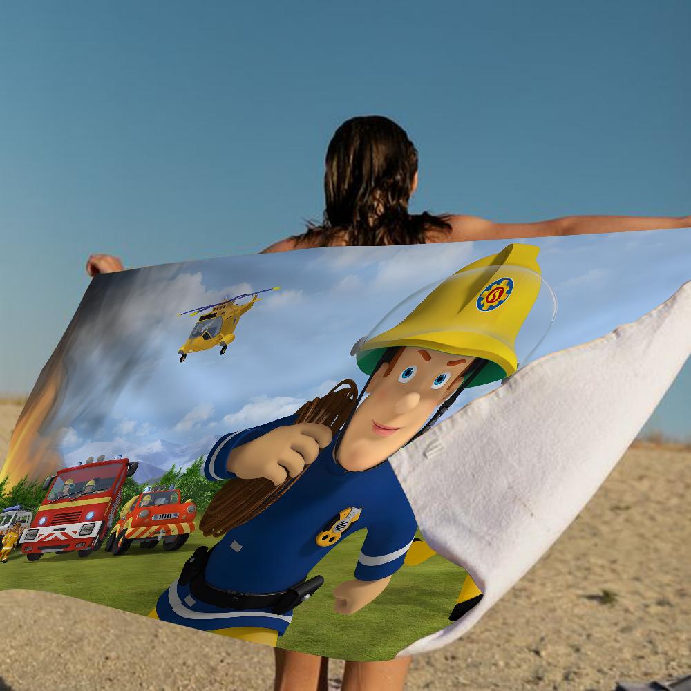 British Animated F-Fireman Sam Beach Towel Summer Kids Large Bath Pool Beach Towel Microfiber Absorbent for Swimming Travel