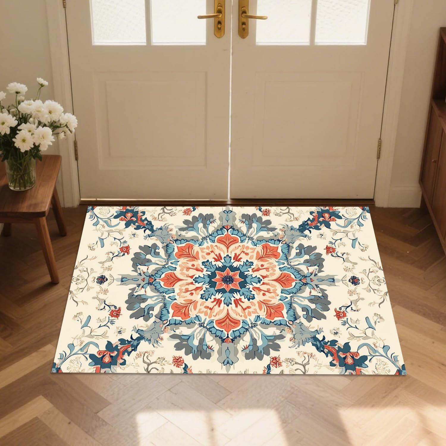 

Vintage Floral Print Door Mat for Entrance Way Indoor Door Mat for Entrance Mat for Front Door Mat No Slip Kitchen Rugs and Mats 40x60cm