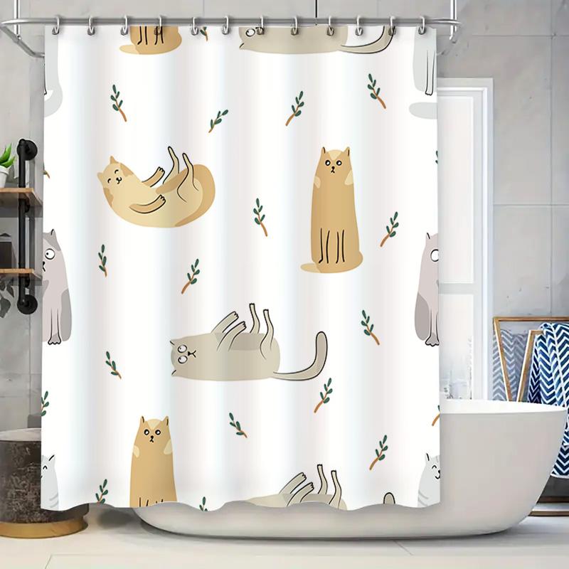 

Bathroom Shower Curtain Set Decorative Pattern Cats Floral White Fabric Customizable Length Waterproof Anti-Mildew Home Improvem W60H190(CM)-1 Pcs