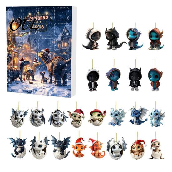 Acrylic Dragon Hanging Ornaments Advent Calendars 2026, 24 Days Christmas Countdown Calendar with To Ornaments, Collectible Pendants for Kids, Adults
