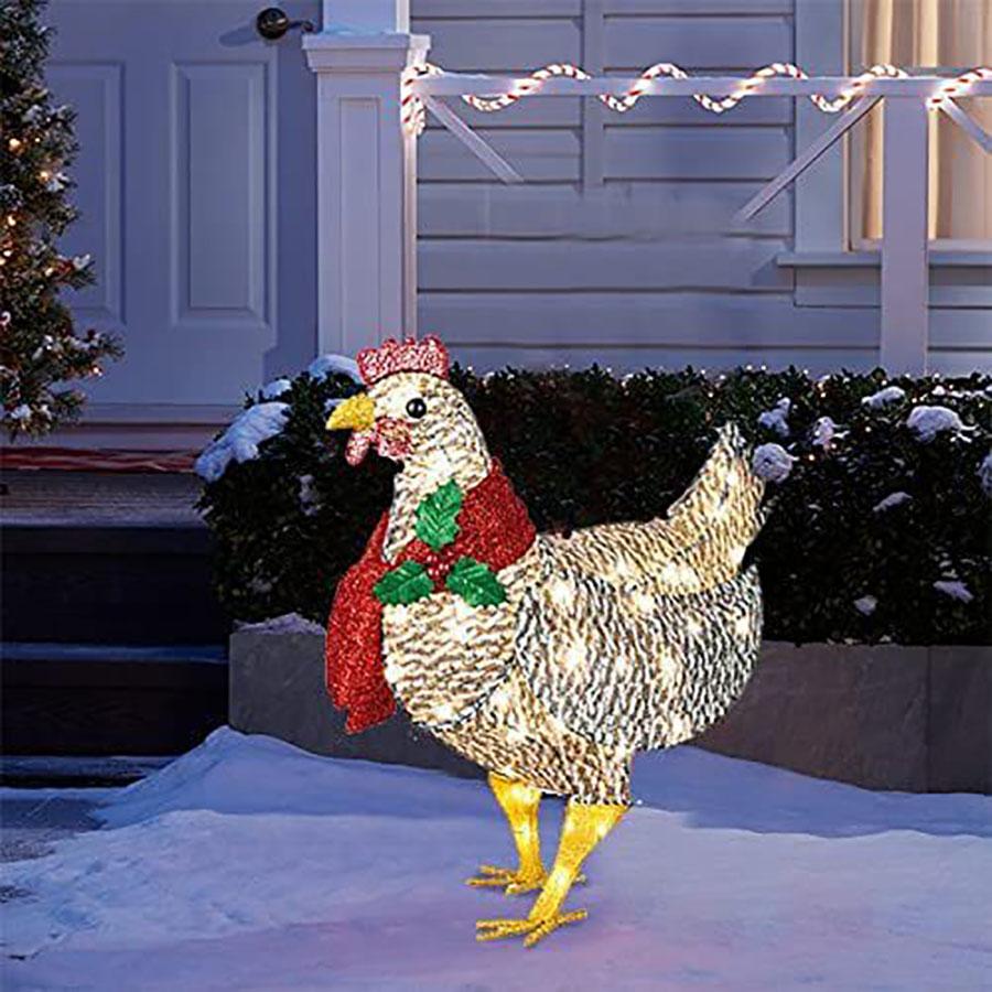 1PC Christmas Light Up Chicken Lantern Sculpture Lawn Acrylic Home Courtyard Decor