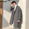 Men's Trendy Double-Breasted Plaid Wool Coat - Autumn/Winter Korean Style, Large Size Hong Kong Fashion
