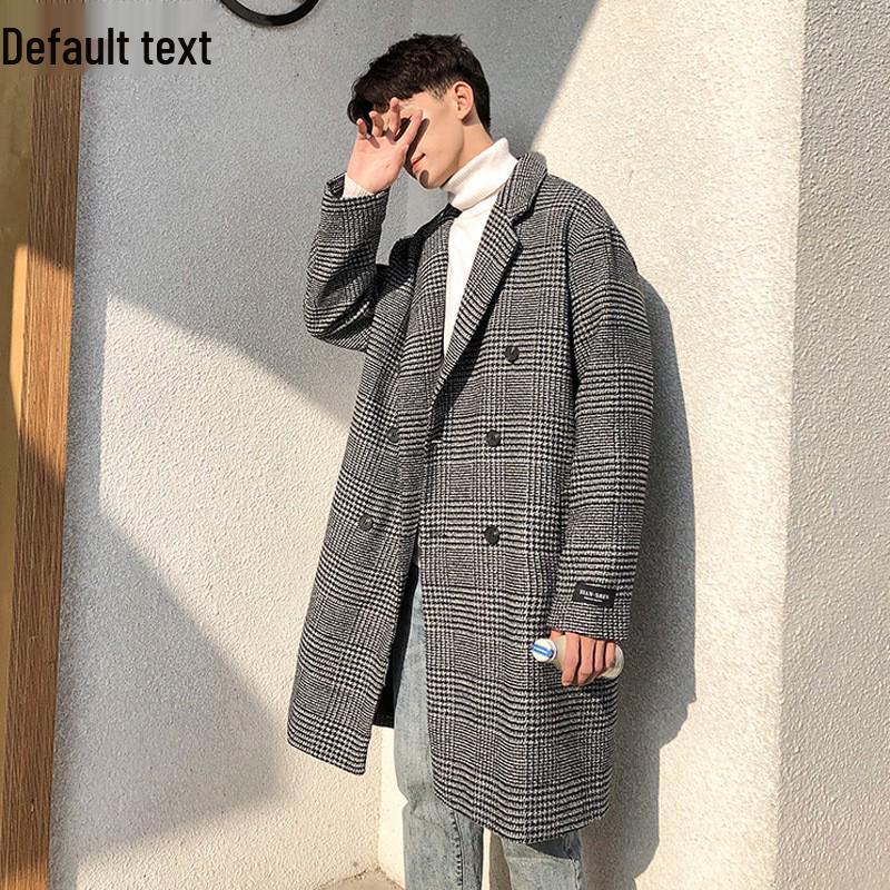 Men's Trendy Double-Breasted Plaid Wool Coat - Autumn/Winter Korean Style, Large Size Hong Kong Fashion