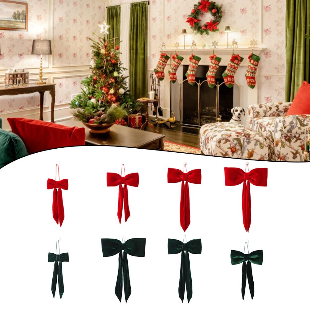 Christmas Tree and Window Velvet Bow Ornament Designed with Soft Fabric and Minimalist Style for Holiday Decoration