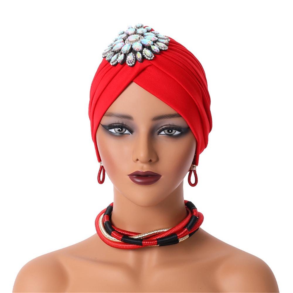 African Women's Headscarf Hat , Aoto Gele Fashion Style African Women's Folding Caps With Diamond Hair Buckle