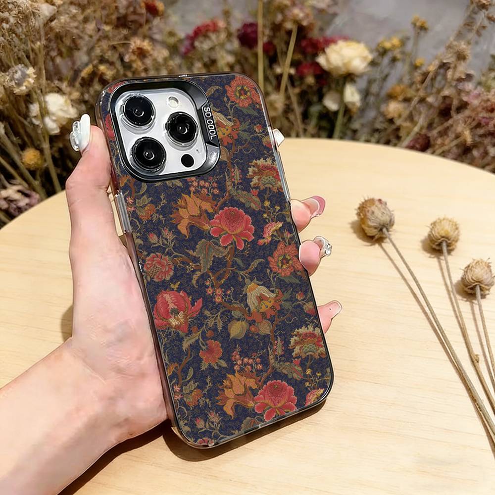 Persian Carpet Floral Pattern Phone Case For iPhone 17,16,15,14,13,12,11 Plus,Pro Max,XS,Colorful Silver Black Cover iPhone12Pro