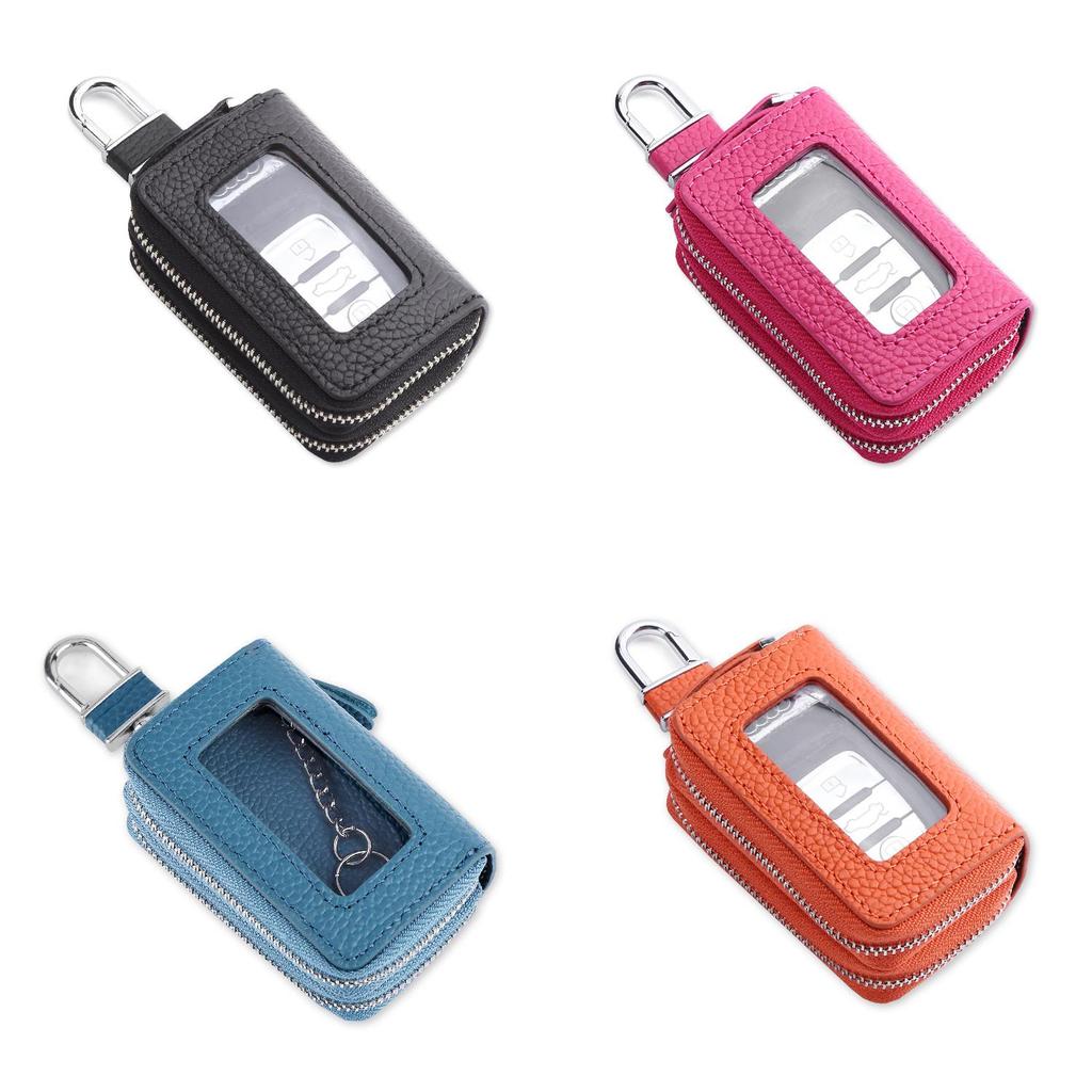 Leather Car Key Wallet With Double Zipper For Men And Women Daily Use