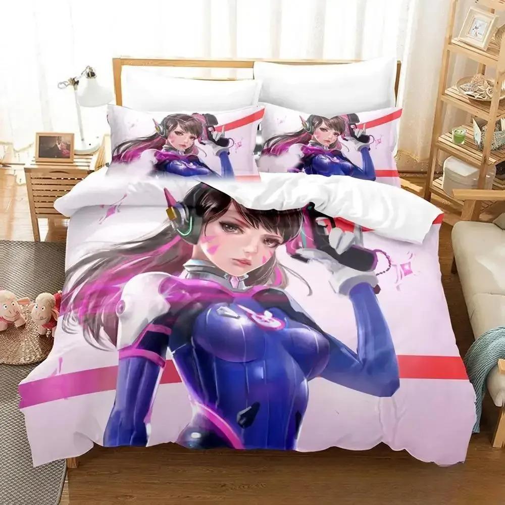 New Anime Dva Overwatch Bedding Set Duvet Cover Comforter Quilt Pillowcase King Queen Twin Size for Boys Girls Adults