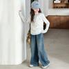 Girls Spring Long Sleeve T Shirt Fake Two Piece Round Neck Top For Big Kids Students