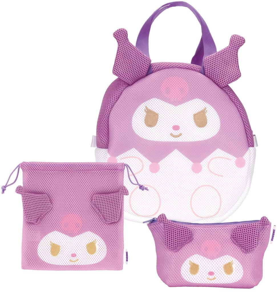 Skater Mesh Drawstring Pouch, Fully Washable, Breathable, Sanrio Kuromi ZKM1-A