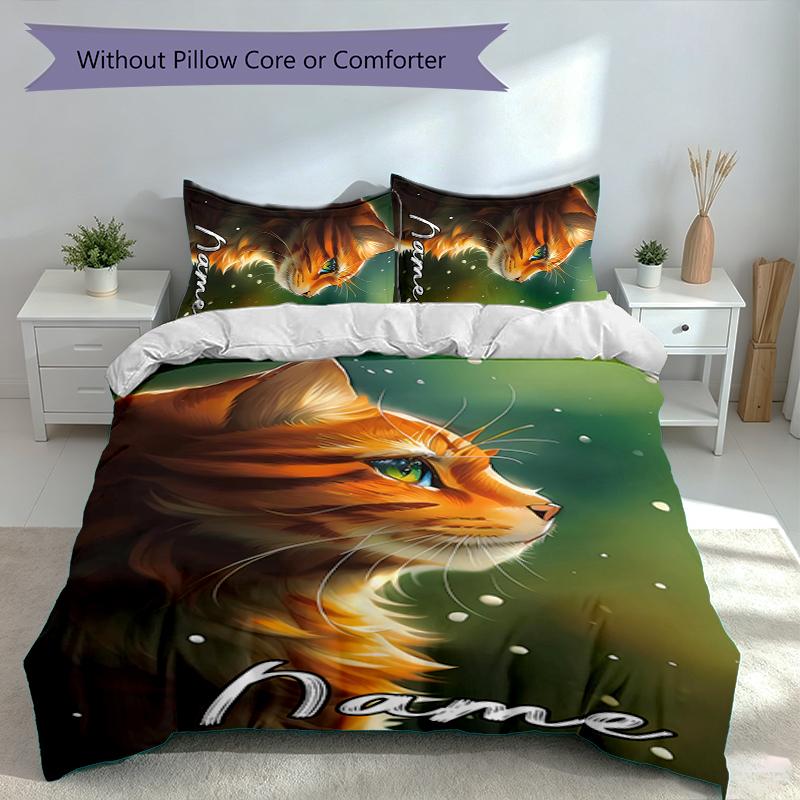 3pcs Custom Name Warriors Cats Bedding Set,Includes 1 Duvet Cover and 2 Pillowcases,All-season Bedroom Decor