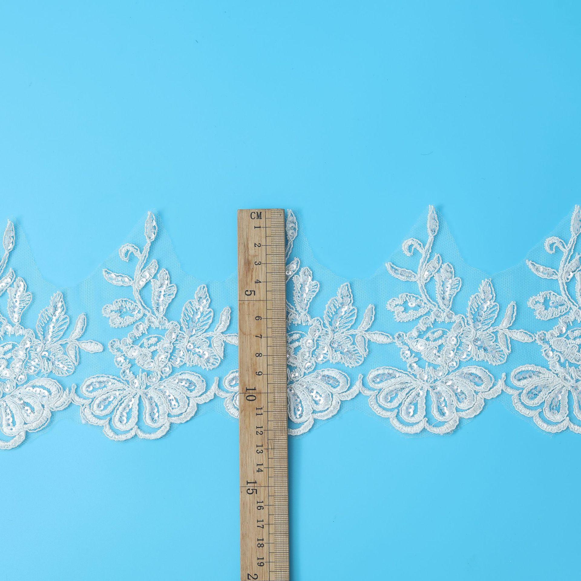 

Car Bone Embroidery Beige Wedding Dress Lace, Veil Headband Skirt Doll Clothes Accessories Lace Beads 13Cm white/crystal piece/width 13CM