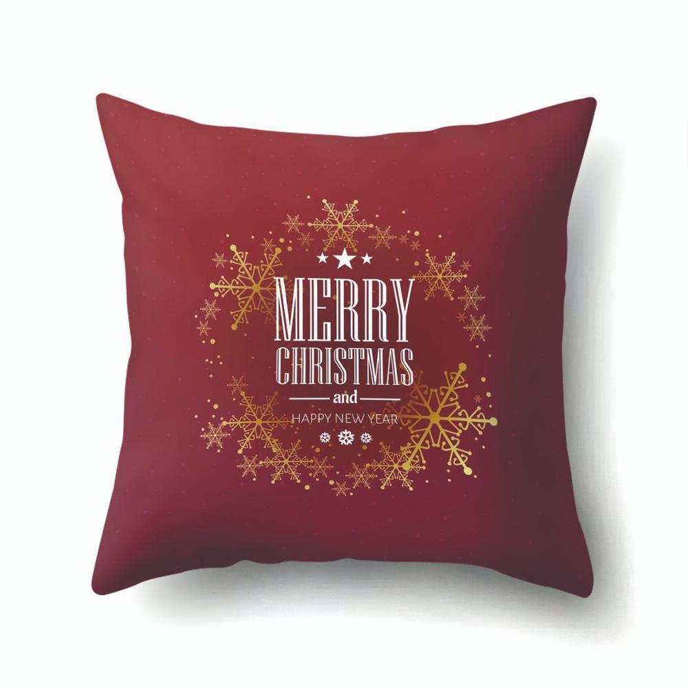 New Year Christmas Deer Snowflake Red Printing Cushion Cover Home Living Room Sofa Decoration Polyester Pillow Cover
