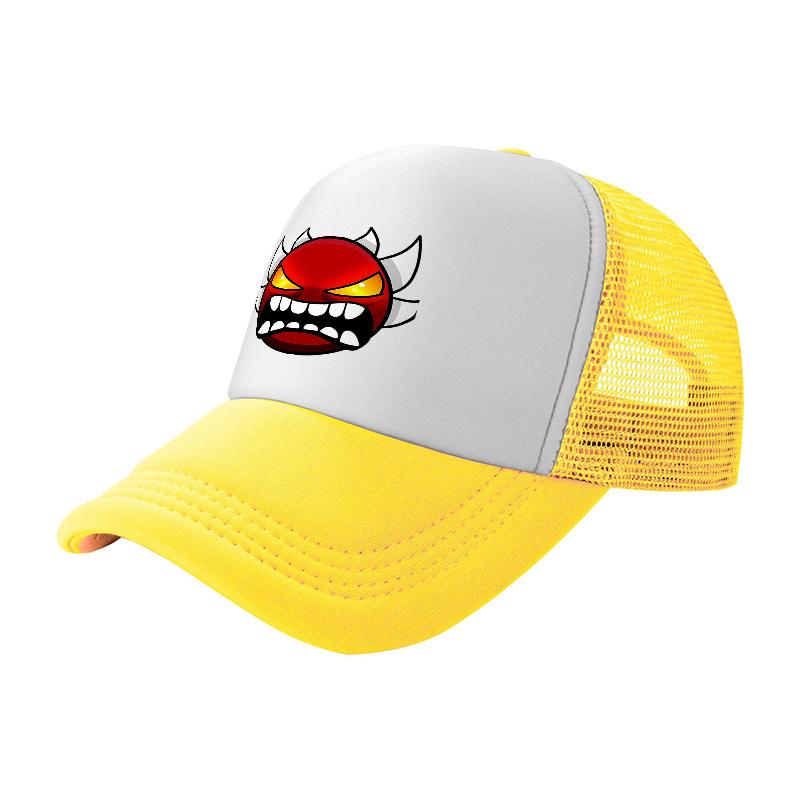 Angry Red Demon Face Logo Mesh Baseball Cap Breathable Trucker Hat for Unisex and Women Fashion Streetwear Accessory